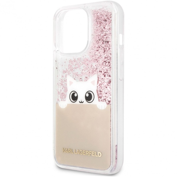 Чехол Lagerfeld для iPhone 13 Pro Liquid glitter Peek a Boo Hard. Цвет: прозрачный/розовый