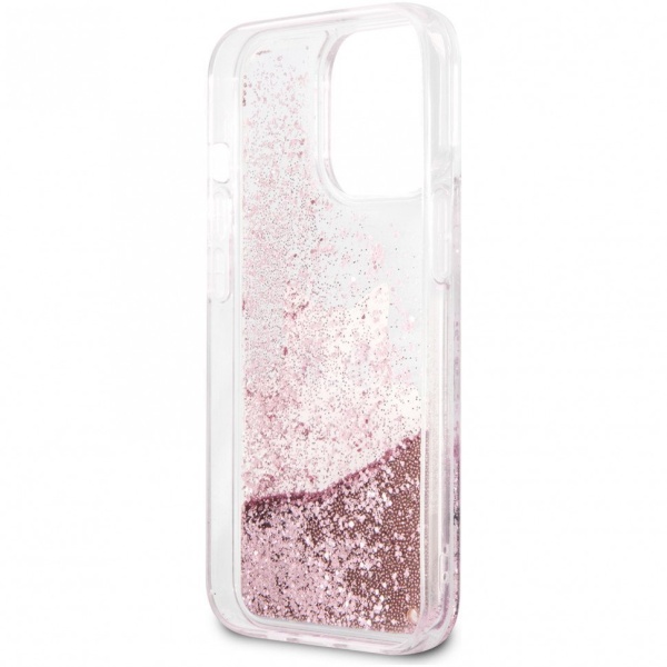 Чехол Lagerfeld для iPhone 13 Pro Max Liquid glitter Peek a Boo Hard. Цвет: прозрачный/розовый