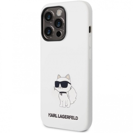 Чехол Lagerfeld для iPhone 14 Pro Liquid silicone NFT Choupette Hard. Цвет: белый