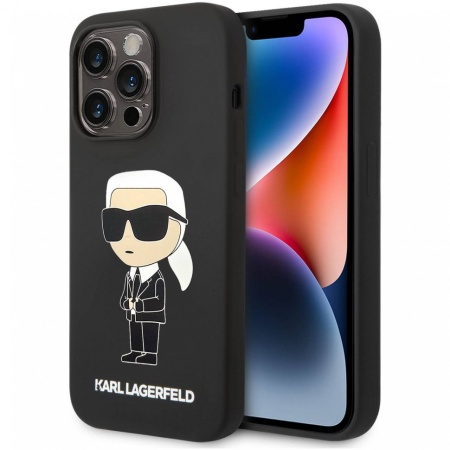 Чехол Lagerfeld для iPhone 14 Pro Max Liquid silicone NFT Karl Ikonik Hard (MagSafe). Цвет: чёрный