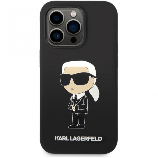 Чехол Lagerfeld для iPhone 14 Pro Max Liquid silicone NFT Karl Ikonik Hard (MagSafe). Цвет: чёрный