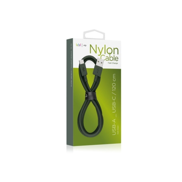 Кабель VLP Nylon Cable USB-A — USB-C, 1.2м. Цвет: тёмно-зелёный