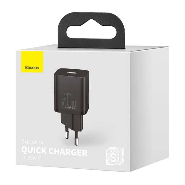 Адаптер питания Baseus Super Si Quick Charger 1C 20 Вт + кабель USB-C 1м. Цвет: чёрный