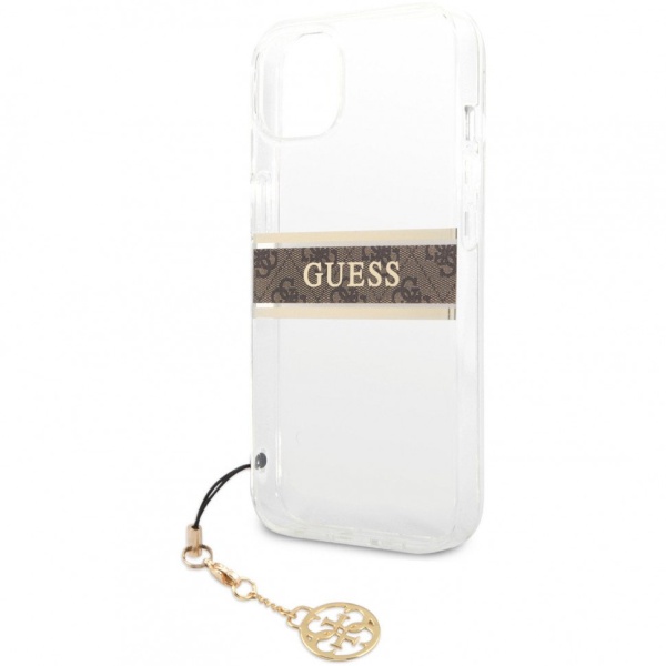 Чехол Guess для iPhone 13 mini PC/TPU 4G Stripe Hard+charm. Цвет: прозрачный/золотой