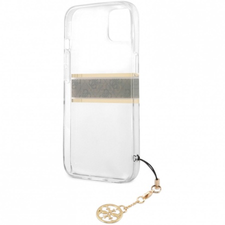 Чехол Guess для iPhone 13 mini PC/TPU 4G Stripe Hard+charm. Цвет: прозрачный/золотой
