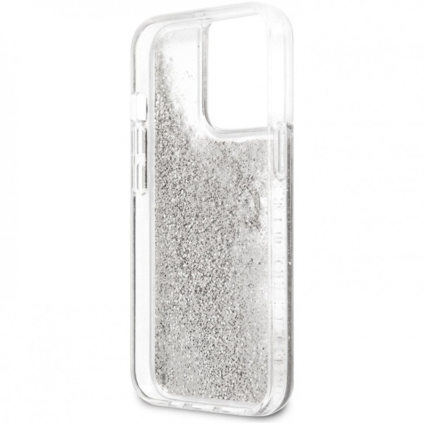 Чехол Guess для iPhone 13 Pro Liquid Glitter 4G Big logo Hard. Цвет: серебристый