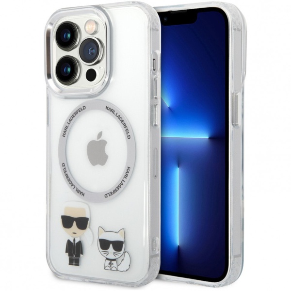 Чехол Lagerfeld для iPhone 14 Pro PC/TPU Karl & Choupette Hard (MagSafe). Цвет: прозрачный