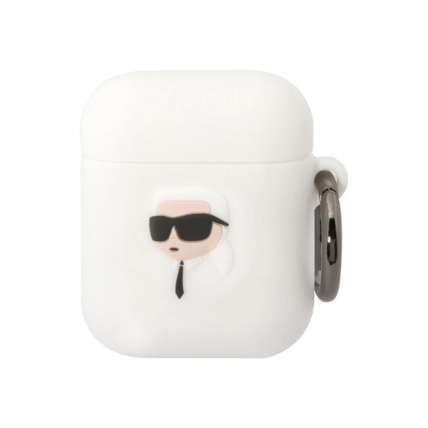 Чехол Lagerfeld NFT 3D Karl для Airpods 1/2 силиконовый с кольцом. Цвет: белый