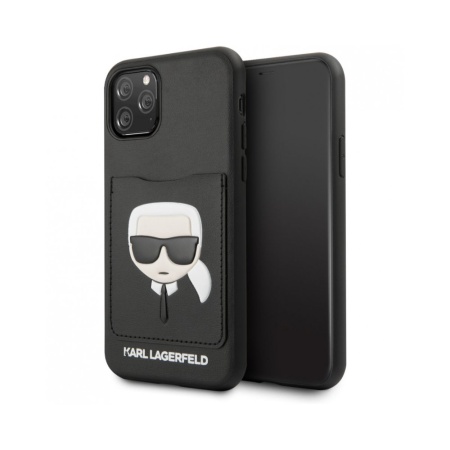 Чехол Lagerfeld для iPhone 11 Pro Max PU Leather with cardslot Karl's Head Hard. Цвет: черный