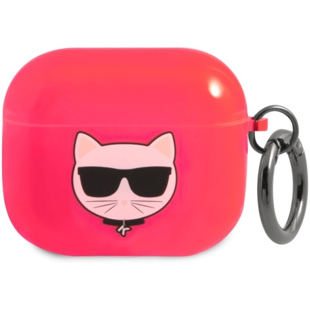 Чехол Lagerfeld FLUO Choupette для AirPods 3 с кольцом, прозрачный. Цвет: розовый