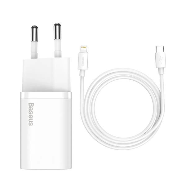 Адаптер питания Baseus Super Si Quick Charger 1C 20 Вт + кабель USB-C 1м. Цвет: белый