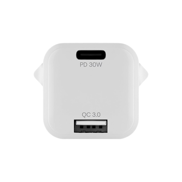 Адаптер питания uBear Wall charger Pulse Dual USB-A/USB-C GaN 30W, PD 3.0+QC 3.0. Цвет: белый