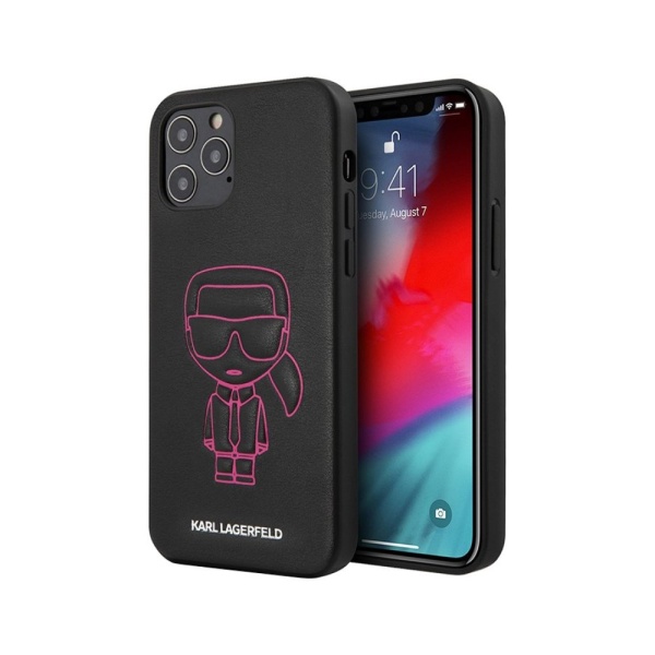 Чехол Lagerfeld для iPhone 12/12 Pro PU Ikonik outlines Metal logo Hard. Цвет: чёрно-белый