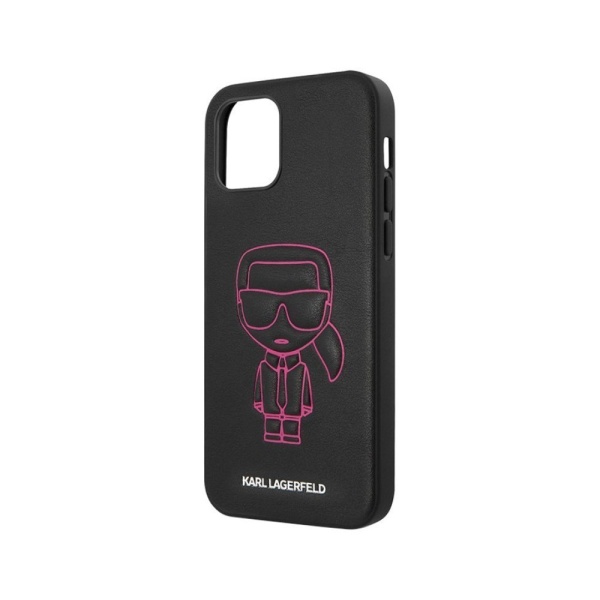 Чехол Lagerfeld для iPhone 12/12 Pro PU Ikonik outlines Metal logo Hard. Цвет: чёрно-белый