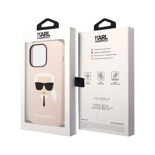 Чехол Lagerfeld для iPhone 14 Pro Max Liquid silicone Karl's Head Hard. Цвет: розовый