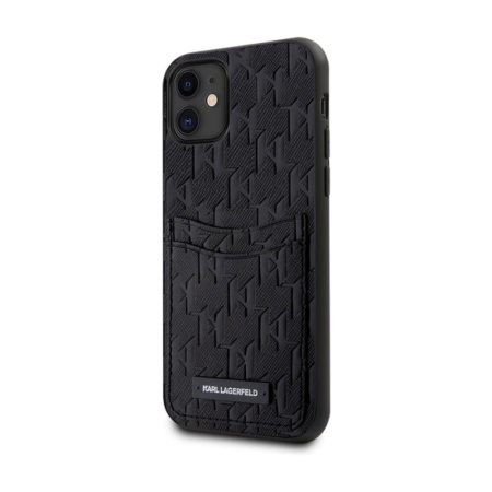 Чехол Lagerfeld для iPhone 13 Pro Max PU Saffiano Monogram with Cardslot Hard. Цвет: чёрный