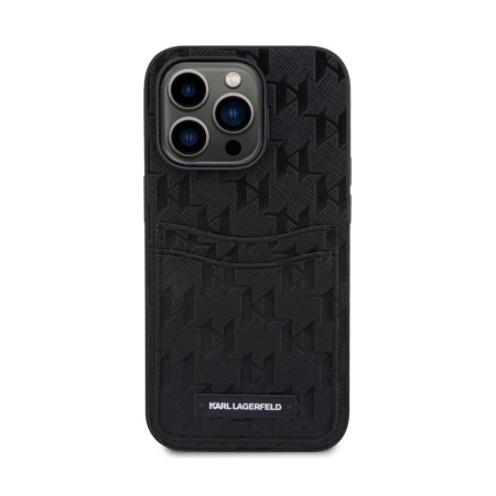 Чехол Lagerfeld для iPhone 13 Pro Max PU Saffiano Monogram with Cardslot Hard. Цвет: чёрный