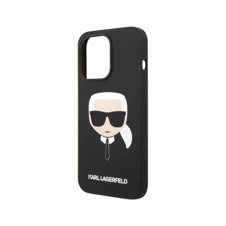 Чехол Lagerfeld для iPhone 14 Liquid silicone Karl's Head Hard (MagSafe). Цвет: чёрный