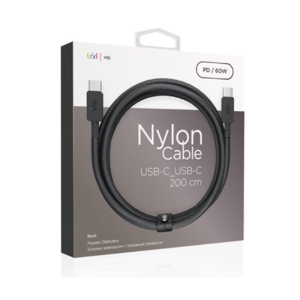 Кабель VLP Nylon Cable USB-C — USB-C, 60 Вт, 2м. Цвет: чёрный