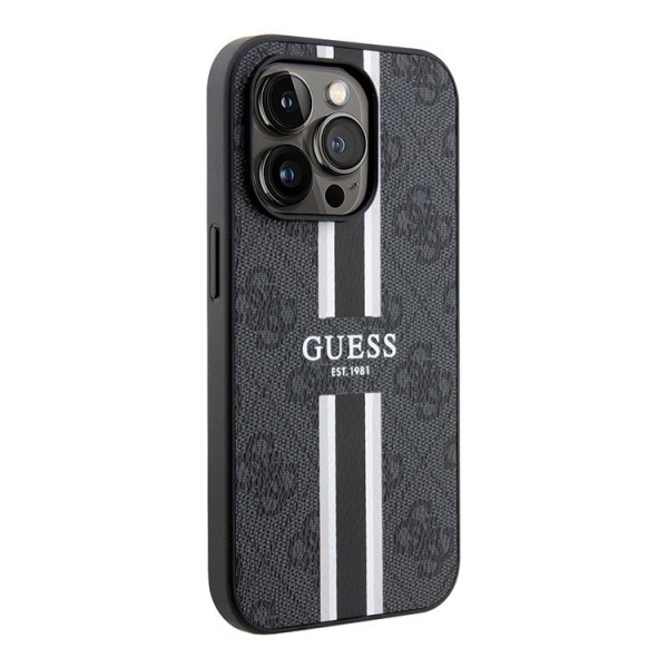 Чехол Guess для iPhone 13 Pro PU 4G Stripes hard (MagSafe). Цвет: чёрный