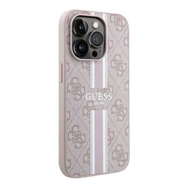 Чехол Guess для iPhone 13 Pro PU 4G Stripes hard (MagSafe). Цвет: розовый