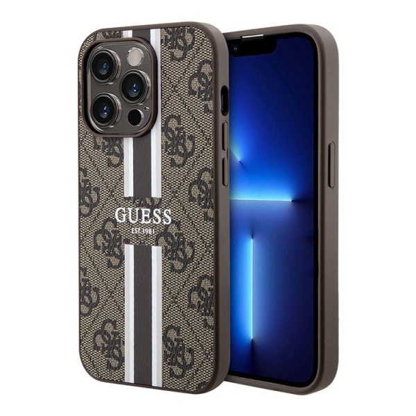 Чехол Guess для iPhone 13 Pro Max PU 4G Stripes Hard (MagSafe). Цвет: коричневый