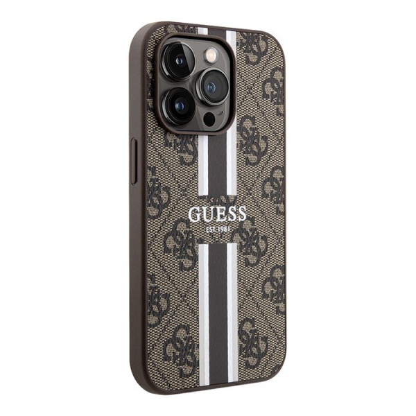 Чехол Guess для iPhone 13 Pro Max PU 4G Stripes Hard (MagSafe). Цвет: коричневый