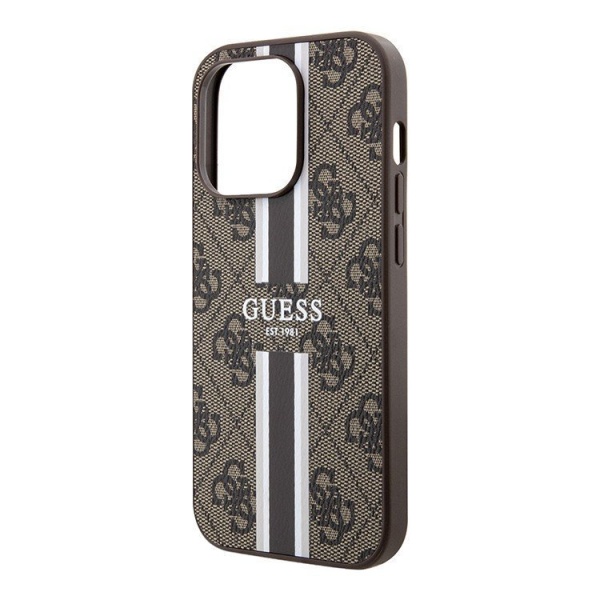 Чехол Guess для iPhone 13 Pro Max PU 4G Stripes Hard (MagSafe). Цвет: коричневый