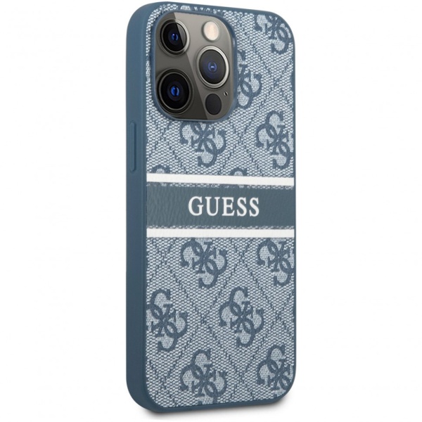 Чехол Guess для iPhone 14 Pro Max PU 4G Stripe printed logo Hard. Цвет: синий