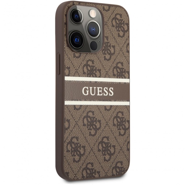 Чехол Guess для iPhone 14 Pro Max PU 4G Stripe printed logo Hard. Цвет: коричневый