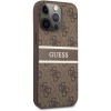 Чехол Guess для iPhone 14 Pro Max PU 4G Stripe printed logo Hard. Цвет: коричневый