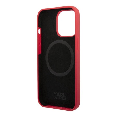 Чехол Lagerfeld для iPhone 13 Pro Liquid silicone Choupette Hard (MagSafe). Цвет: красный