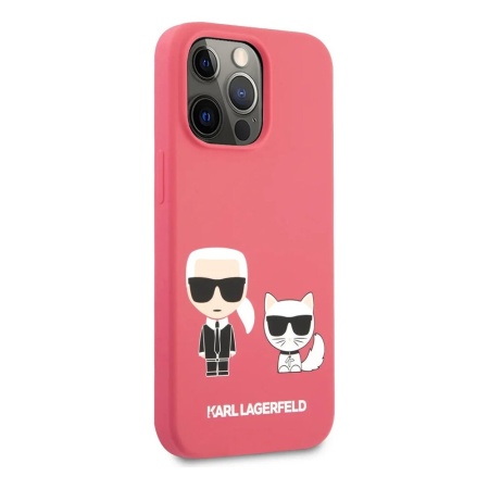 Чехол Lagerfeld для iPhone 13 Pro Liquid silicone Karl & Choupette Hard. Цвет: фуксия