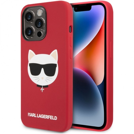 Чехол Lagerfeld для iPhone 14 Pro Liquid silicone Choupette Hard (MagSafe). Цвет: красный