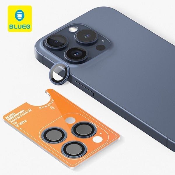 Защитное стекло BlueO Camera lens Armor metal для камеры iPhone 15 Pro (3 шт.). Цвет: синий