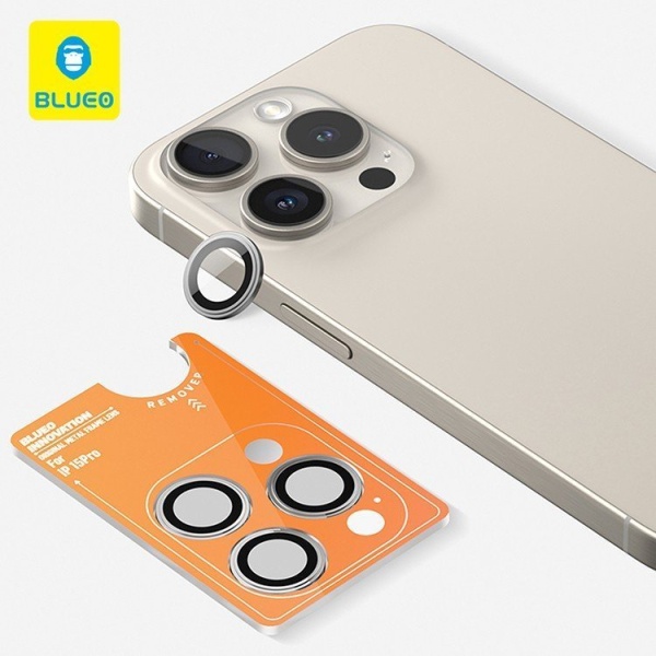 Защитное стекло BlueO Camera lens Armor metal для камеры iPhone 15 Pro (3 шт.). Цвет: серый