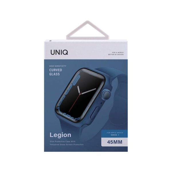 Чехол Uniq Legion +9H Curved glass для Apple Watch 7 45мм. Цвет: синий