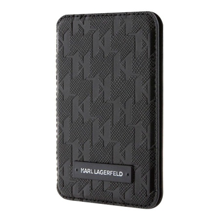 Магнитный бумажник Lagerfeld Wallet Cardslot MagSafe Stand Saffiano Monogram Plate logo Цвет: чёрный