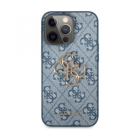 Чехол Guess для iPhone 13 Pro Max PU 4G Plate metal logo (MagSafe). Цвет: синий