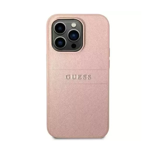 Чехол Guess для iPhone 14 Pro PU Saffiano with metal logo Hard. Цвет: розовый