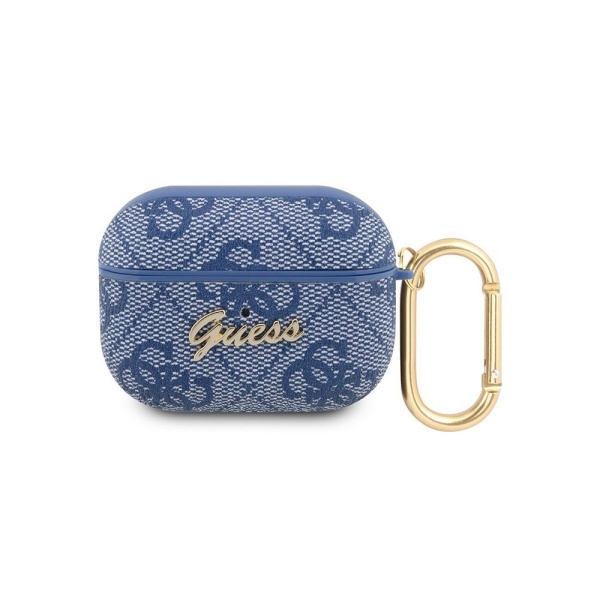 Чехол Guess PU leather 4G with metal logo and carabin для AirPods Pro 2. Цвет: синий