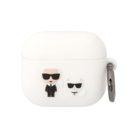 Чехол Lagerfeld Karl & Choupette для AirPods Pro силиконовый с кольцом. Цвет: белый