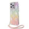 Чехол Guess PC/TPU Peony glitter +Nylon Hand cord Hard для iPhone 15 Pro. Цвет: радужный розовый