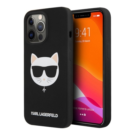 Чехол Lagerfeld для iPhone 13 Pro Max Liquid silicone Choupette Hard (MagSafe). Цвет: чёрный