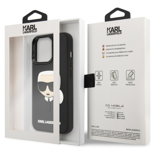 Чехол Lagerfeld для iPhone 14 Pro Max 3D Rubber Karl's head Hard. Цвет: чёрный