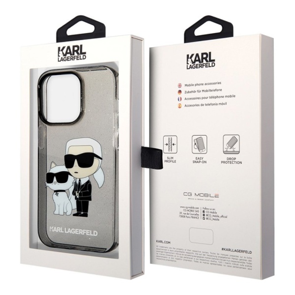 Чехол Lagerfeld PC/TPU NFT Karl & Choupette Hard Glitter для iPhone 15 Pro Max.Цвет: чёрный