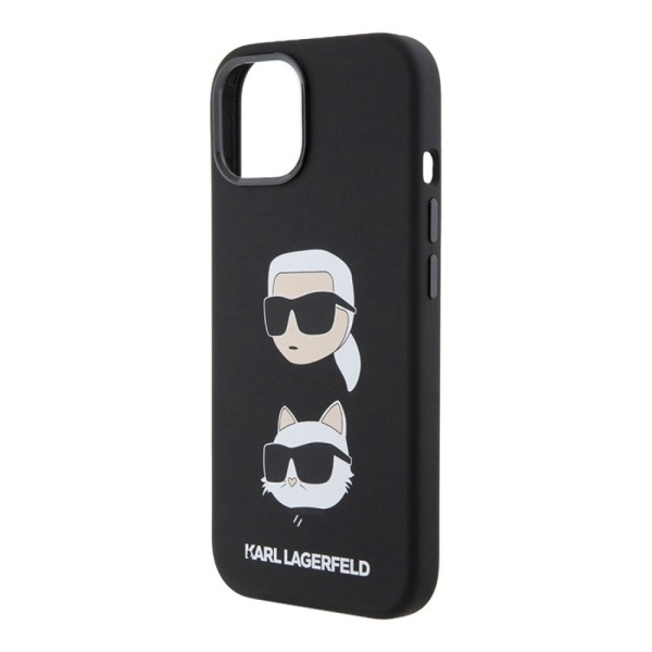 Чехол Lagerfeld для iPhone 15 Liquid Silicone NFT Karl & Choupette heads Hard. Цвет: чёрный