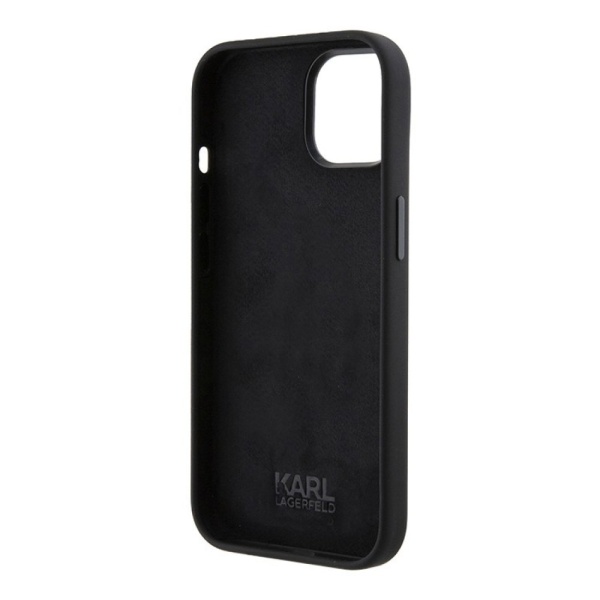 Чехол Lagerfeld для iPhone 15 Liquid Silicone NFT Karl & Choupette heads Hard. Цвет: чёрный