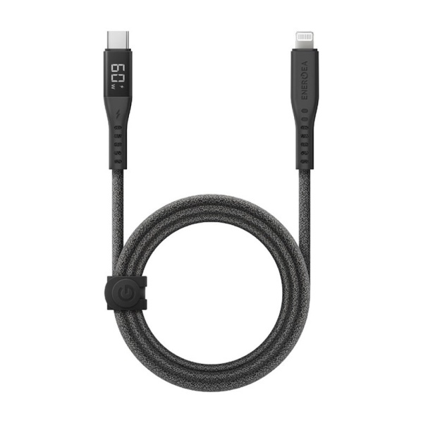 Кабель EnergEA FLOW USB-C - Lightning MFI, PD 60Вт, 3А, 1.5м. Цвет: чёрный