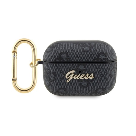 Чехол Guess PU leather 4G with metal logo and carabin для AirPods Pro 2. Цвет: чёрный